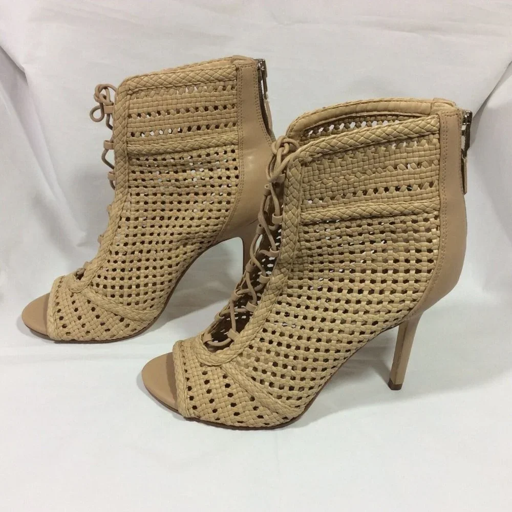 Sam Edelman Abbie Woven Heels Tan Strappy Exposed Back‎ Zip